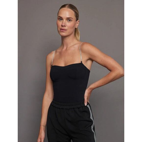 Carbon38 Tops - Carbon38 Womens Corset Tank Rhinestone Straps Size Large Black Shimmery Sexy